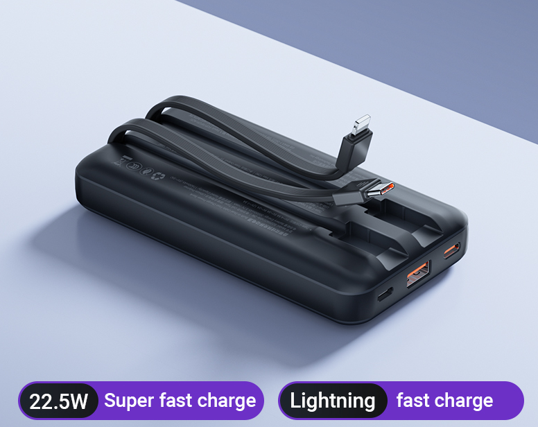 Power Bank 10000mAh 37Wh (5800mAh @ 5V/2A) 22.5W max Black (B225W2Cable-1W – zime)
