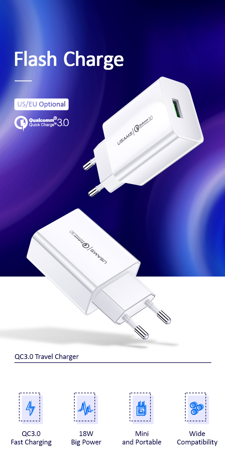 Зарядний пристрій US-CC083 T22 Single USB QC3.0 (USAMS) білий