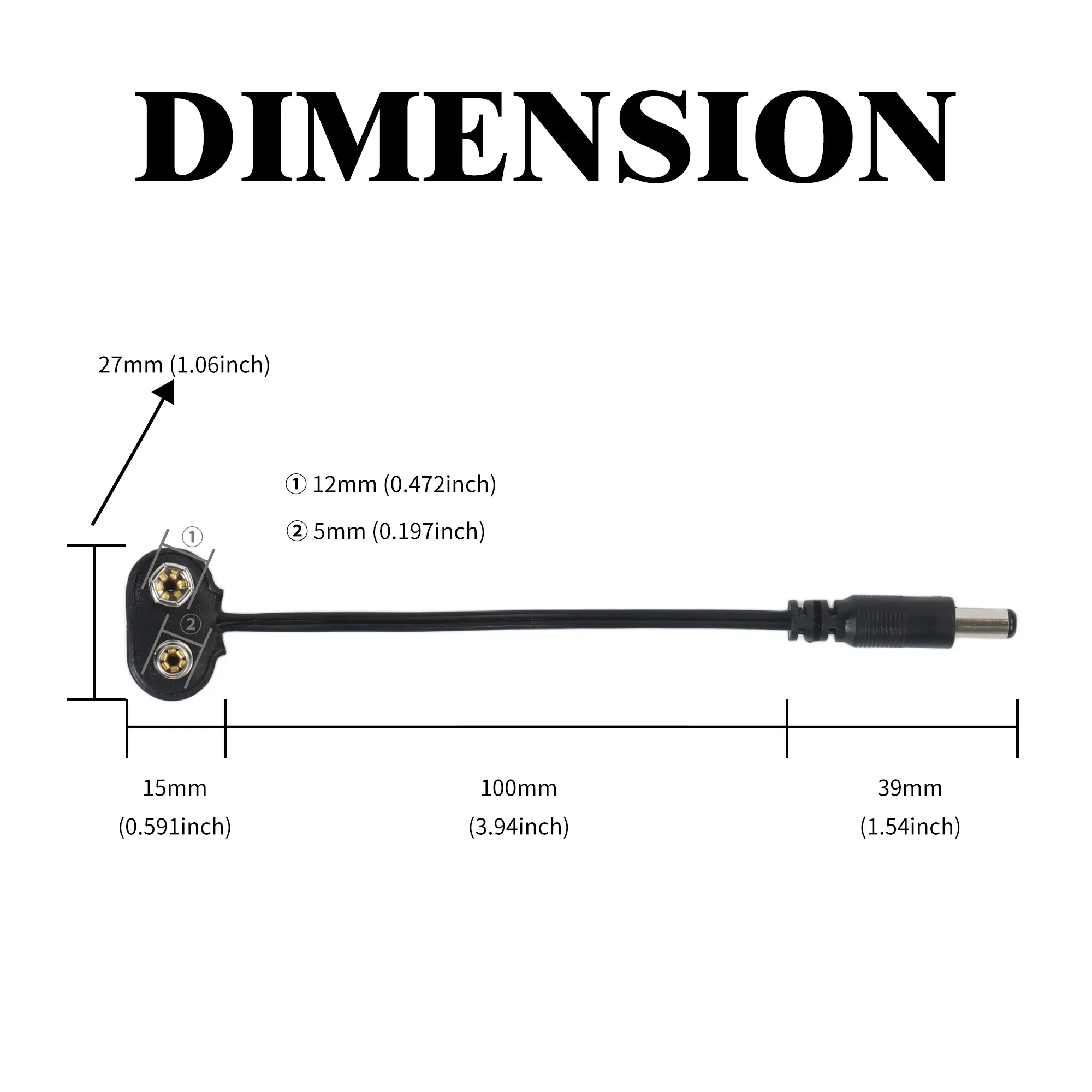 Контакти для батарейок типу "Крона" з роз'ємом 5.5×2.1mm, DCK9 Контакти для батарейок типу "Крона" з роз'ємом 5.5×2.1mm, DCK9