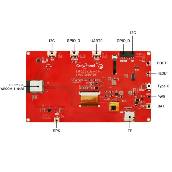 Дисплей CrowPanel 7,0" ESP32-S3 800×480 з сенсорним екраном та акриловим корпусом Дисплей CrowPanel 7,0" ESP32-S3 800×480 з сенсорним екраном та акриловим корпусом