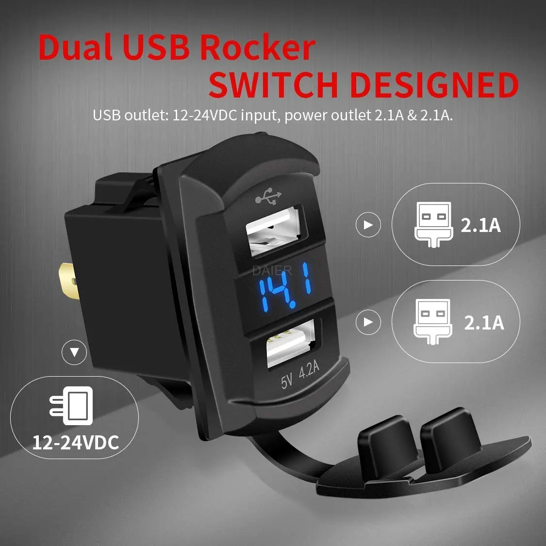 Вбудовуваний зарядний пристрій 2 USB-A, 5V/4,2A, DS2013-E