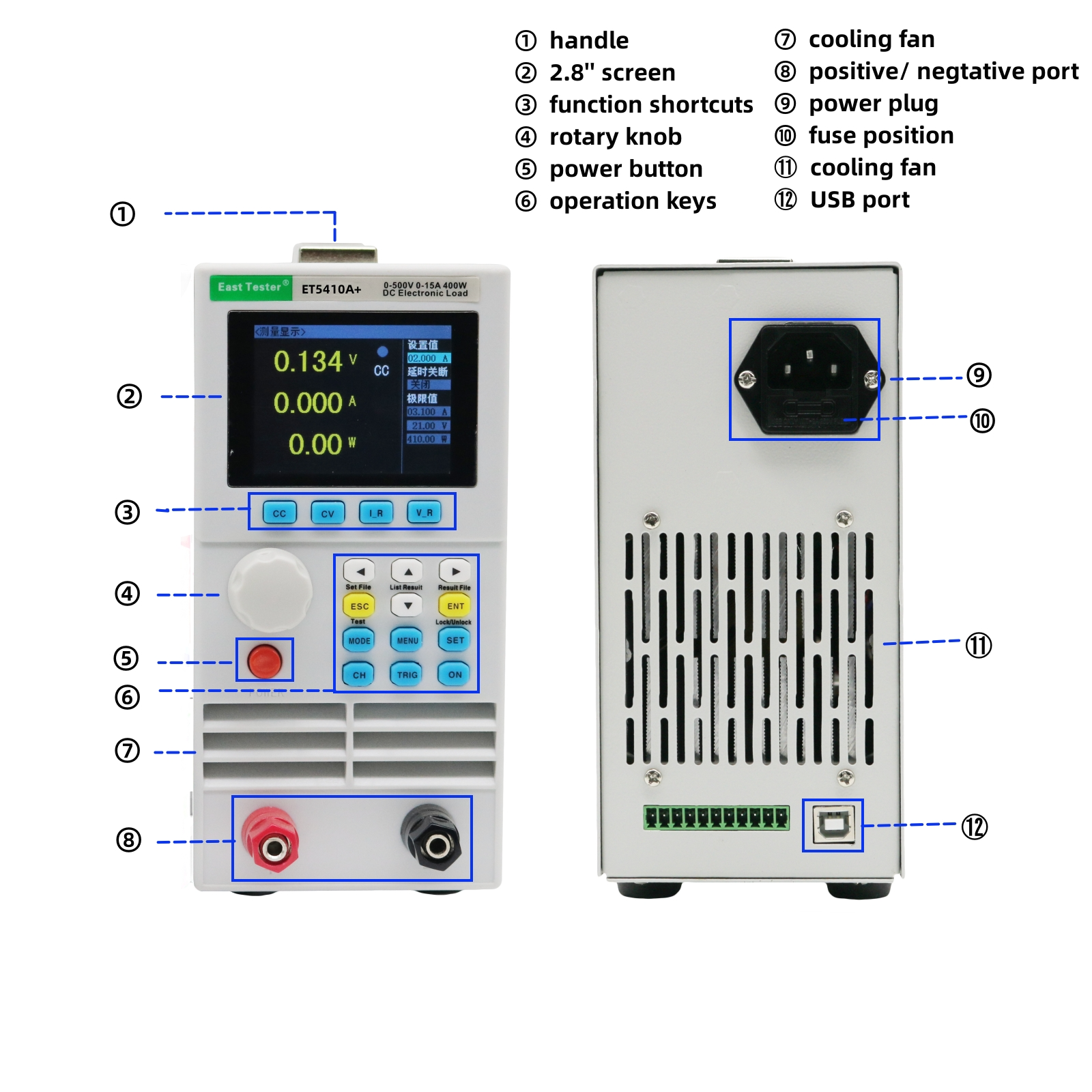 Одноканальне електронне навантаження постійного струму 400W, 150V, ET5410A+