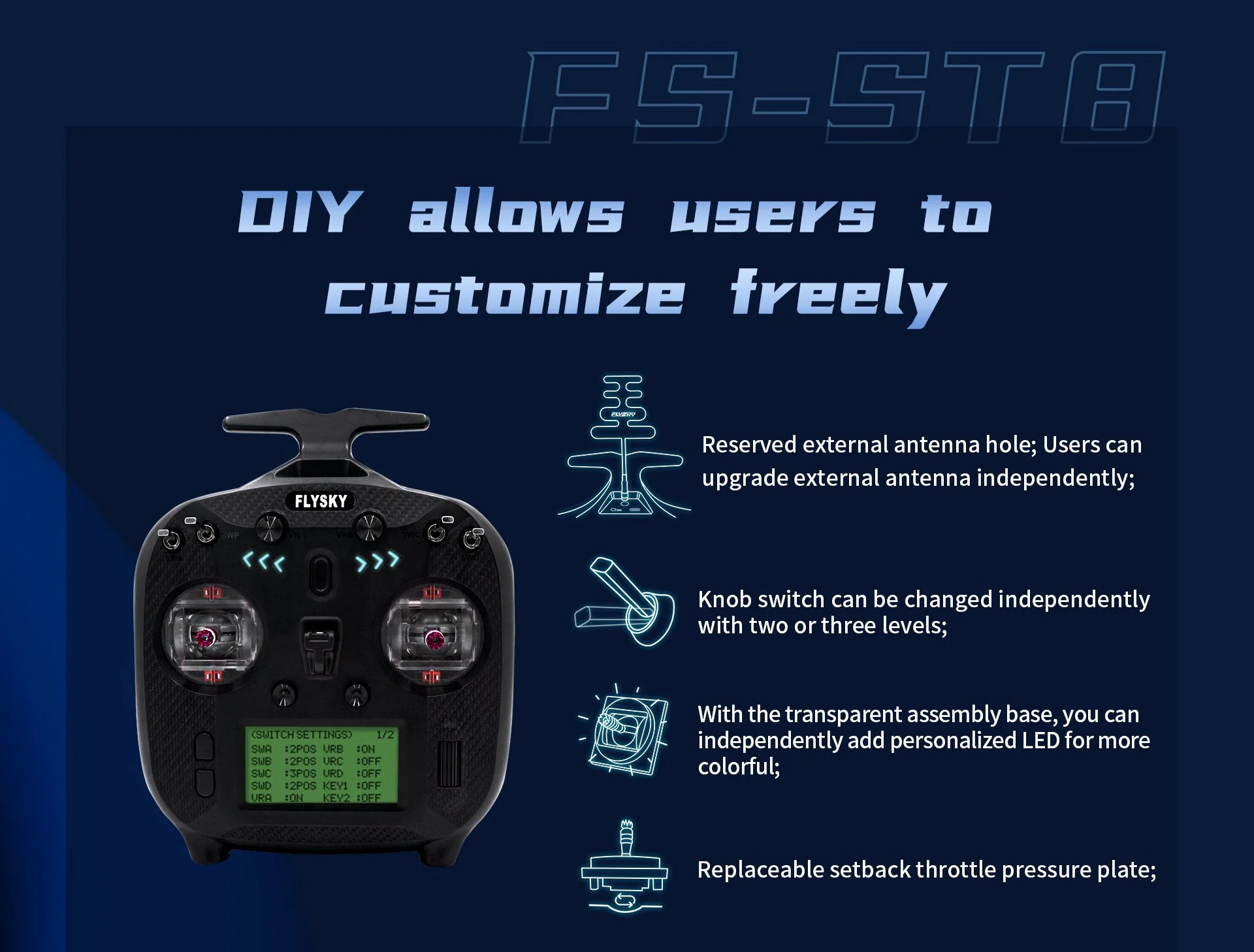 Пульт керування Flysky FS-ST8, 2.4GHz, 8-10 каналів, протокол ANT