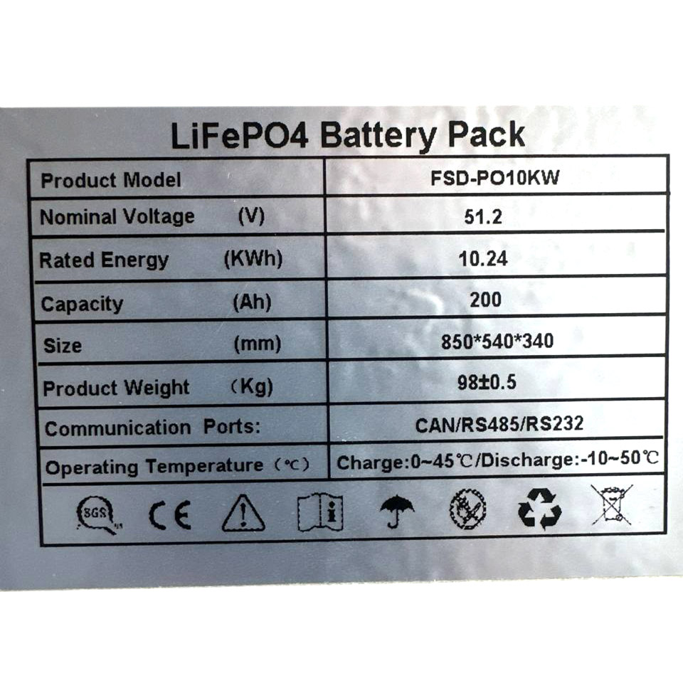 LiFePO4 200Ah, 51,2V, для монтажу на стіну, FSD-PO10KW