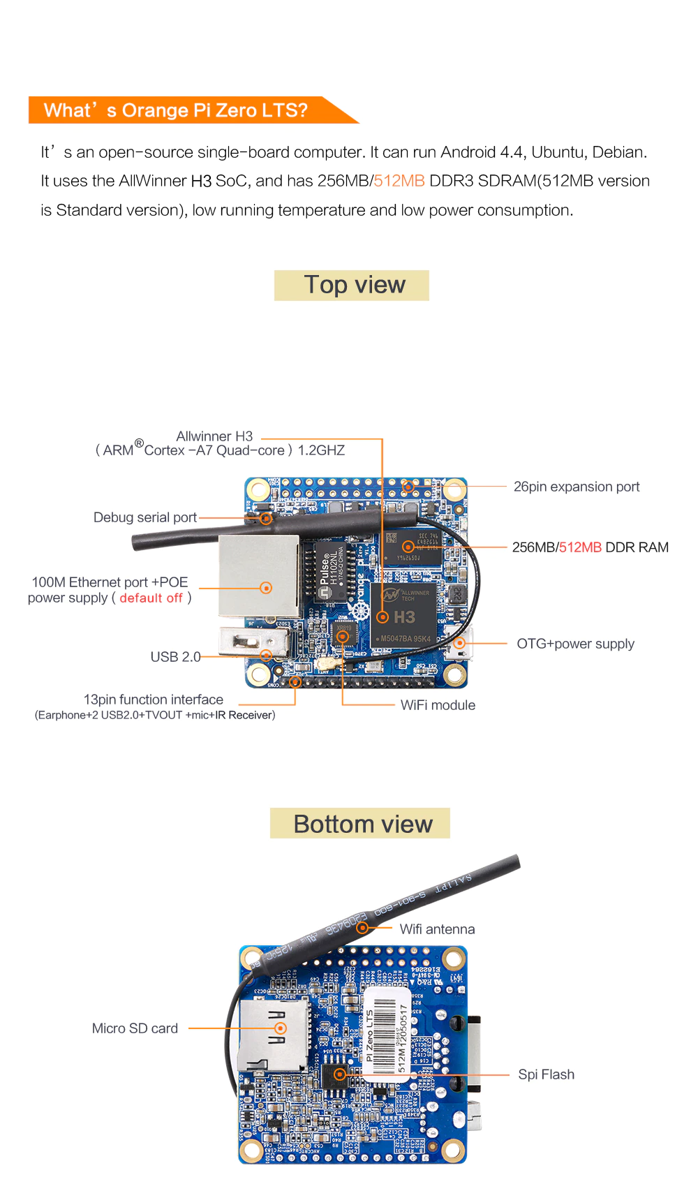 Мікрокомп'ютер Orange Pi zero 512 H3