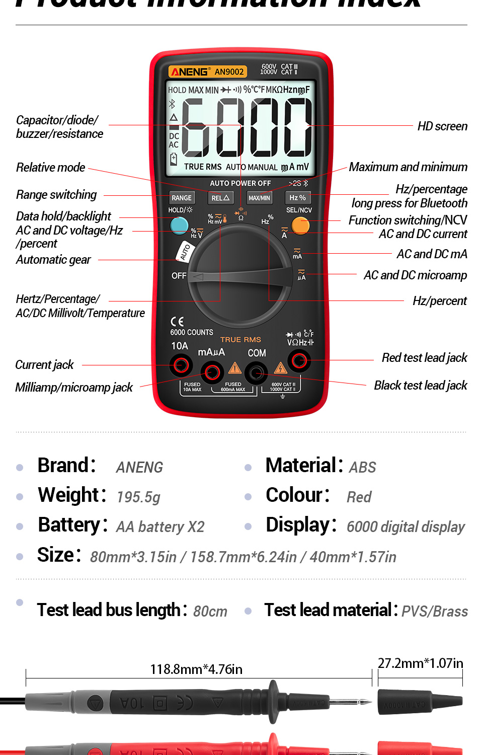 Q1 PRO Red мультиметр (ANENG)