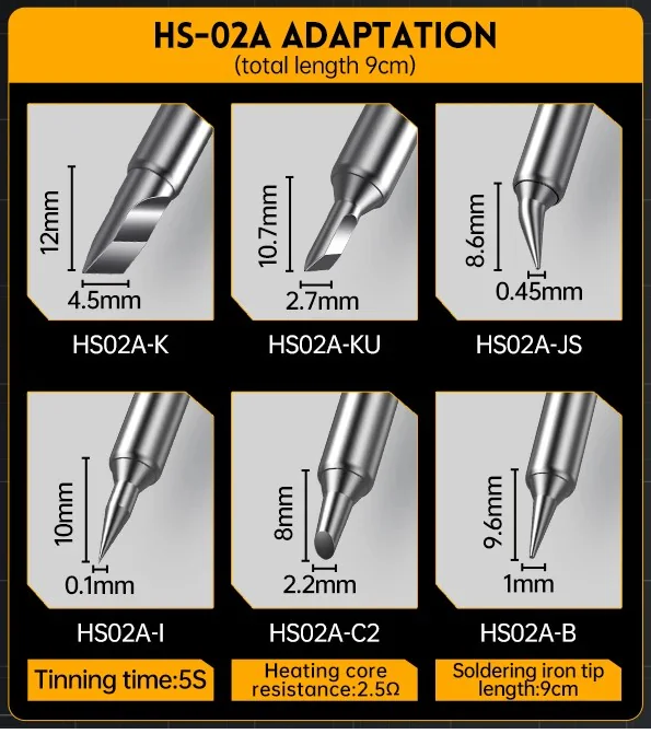 Портативний паяльник HS-02A Blue with K, B, C2, I, JS, KU tips