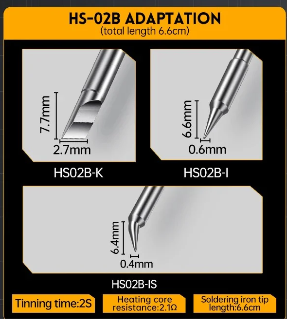 Портативний паяльник HS-02B Black with IS, I, K tips