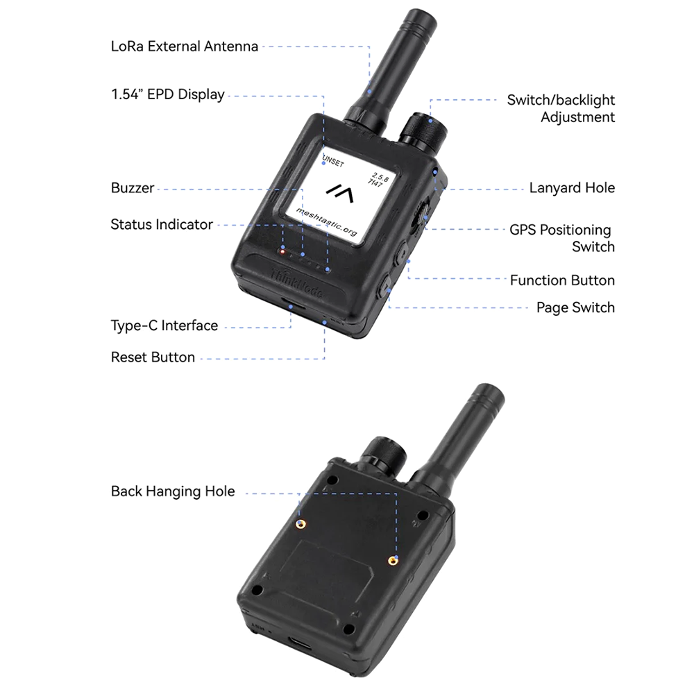 Трансивер ThinkNode M5 Meshtastic LoRa 915 МГц на ESP32-S3 з дисплеєм 1,54" та GPS Трансивер ThinkNode M5 Meshtastic LoRa 915 МГц на ESP32-S3 з дисплеєм 1,54" та GPS