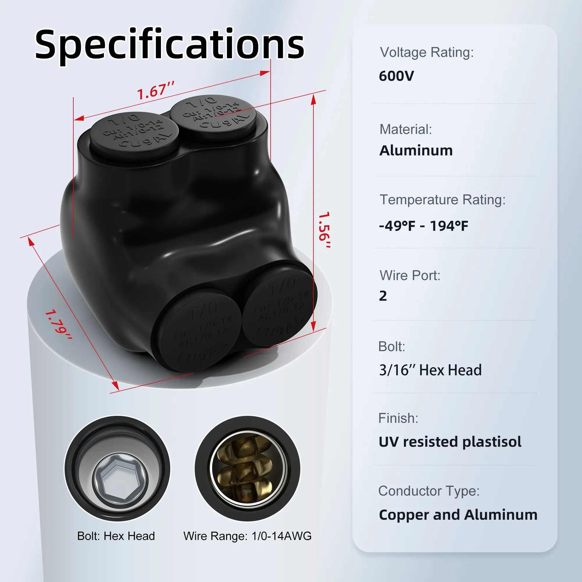 Ізольваний з'єднувач для проводів двопортовий, 1/0 AWG - 14 AWG, ITC-102D-1/0AWG Ізольваний з'єднувач для проводів двопортовий, 1/0 AWG - 14 AWG, ITC-102D-1/0AWG