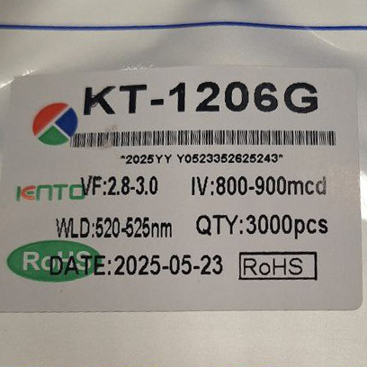 Світлодіод 1206, зелений, KT-SMD1206-G Kento
