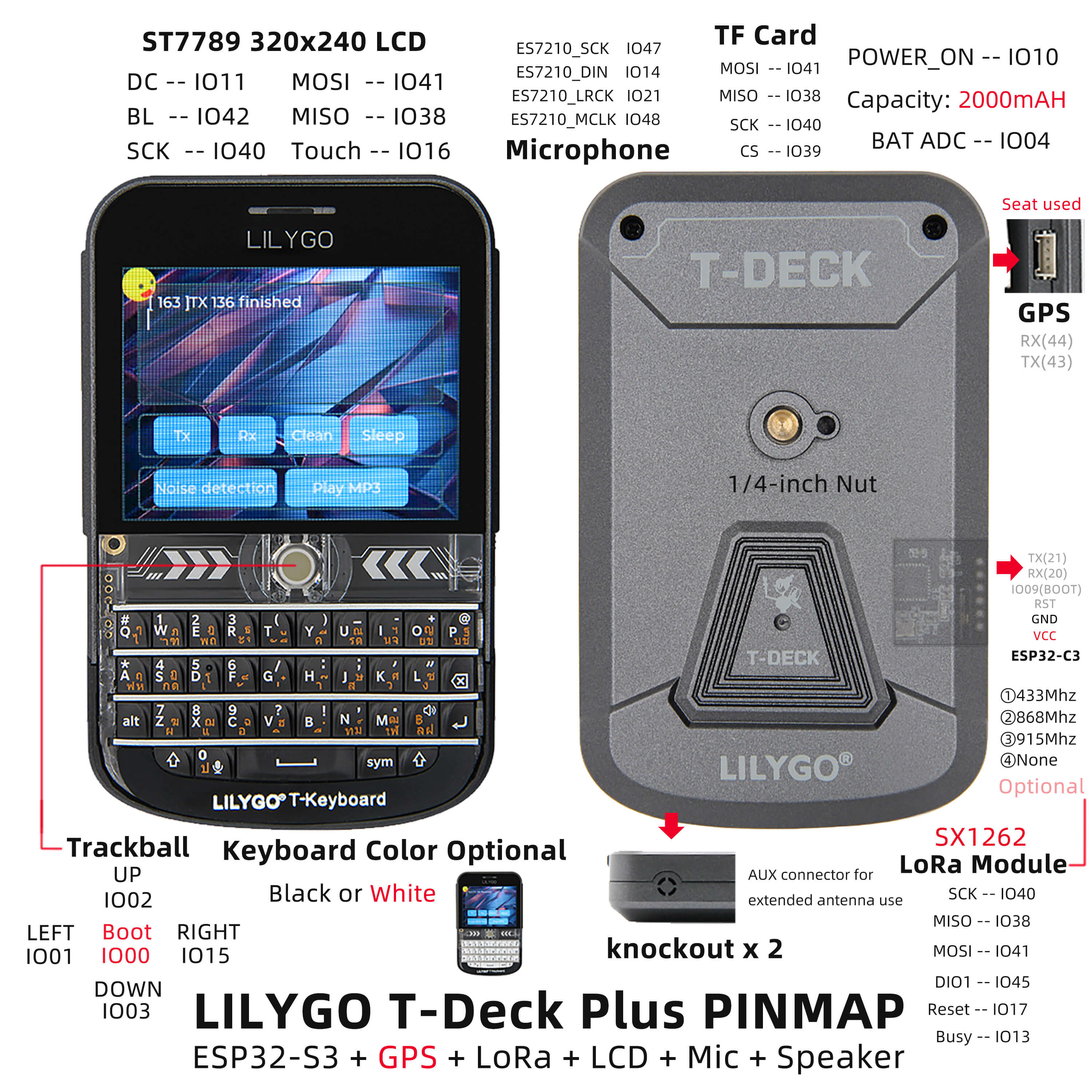 LILYGO® T-Deck Plus ESP32-S3 LoRa 868MHz Black Keyboard