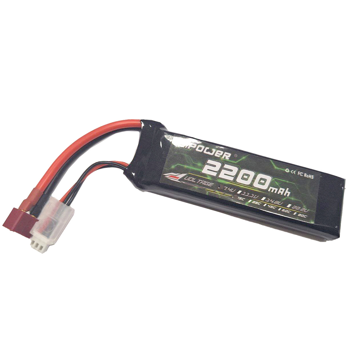 Li-Ion 2200mAh, 7,4V, 106x35x15mm LiPower літій-іонний акумулятор збірка LP1335108 25C, 2S1P-(Airplane battery) Li-Ion 2200mAh, 7,4V, 106x35x15mm LiPower літій-іонний акумулятор збірка LP1335108 25C, 2S1P-(Airplane battery)