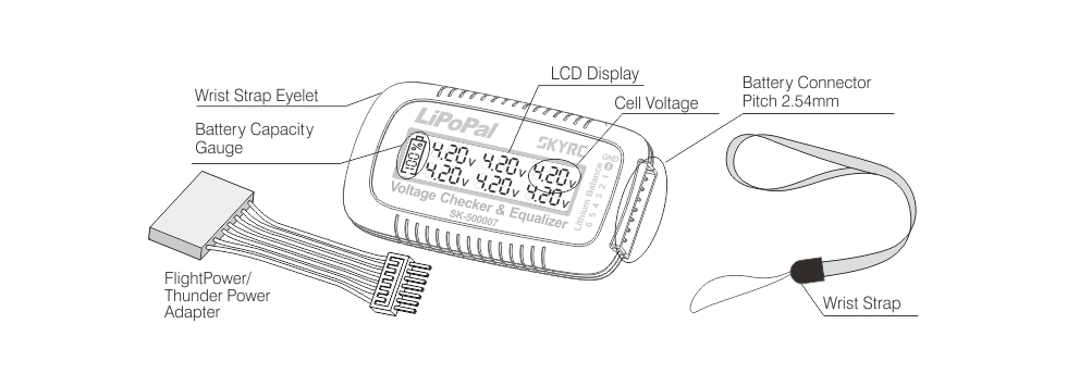 Аналізатор, балансир LiPoPal для 2-6S LiPo SK-500007-01