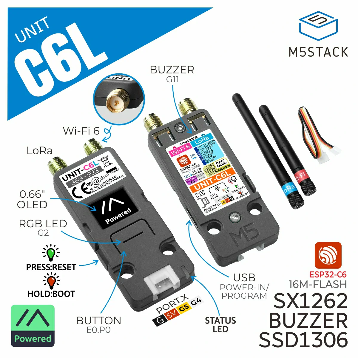 LoRa-модуль M5Stack C6L Unit for Meshtastic (SX1262, ESP32-C6)