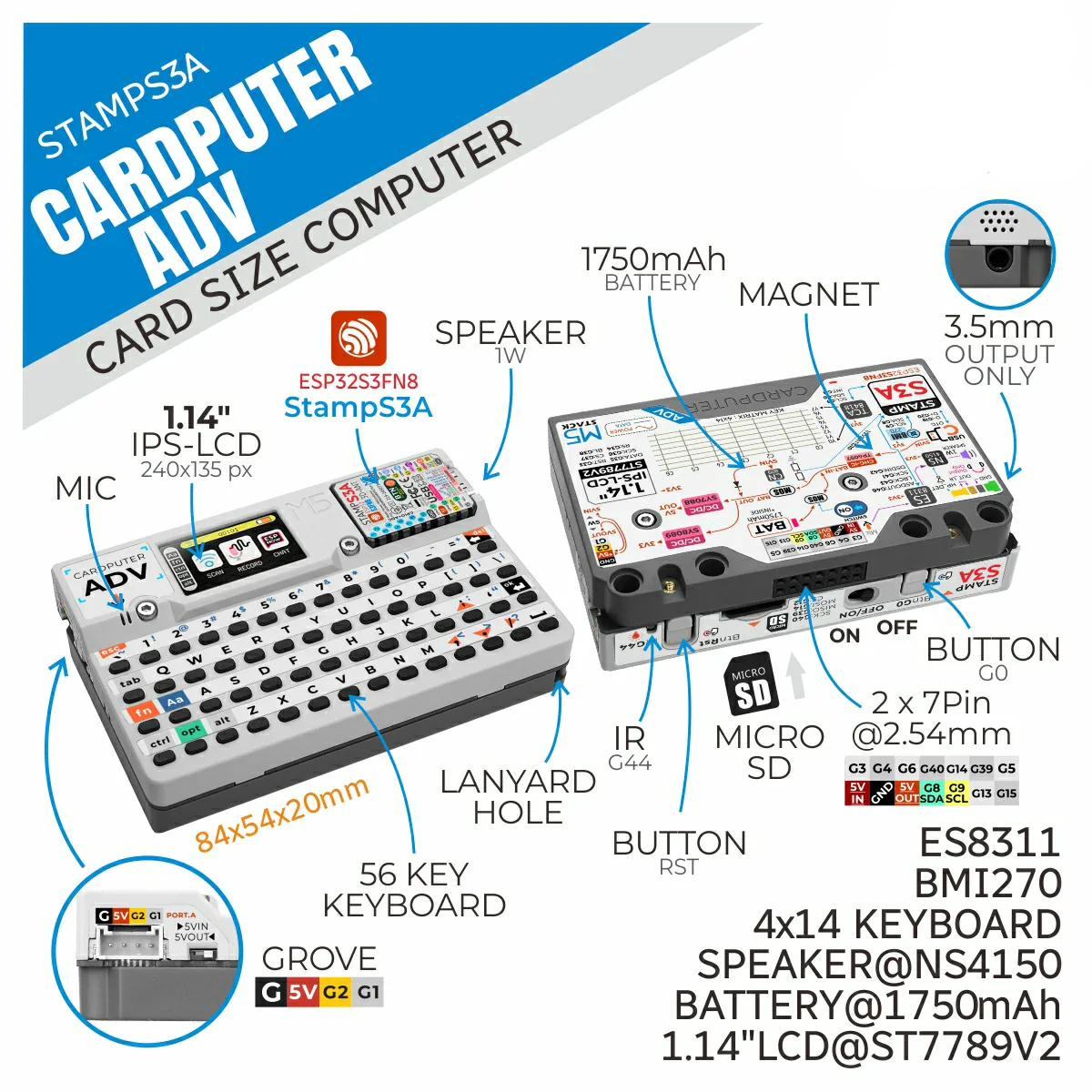 Кишеньковий міні комп'ютер M5Stack Cardputer Adv Version (ESP32-S3)