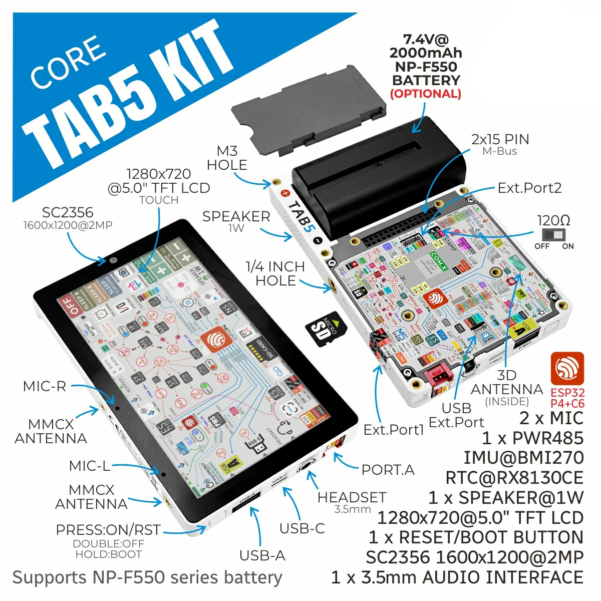 Планшетний контролер на базі ESP32-P4, M5Stack Tab5 IoT Development Kit (ESP32-P4)