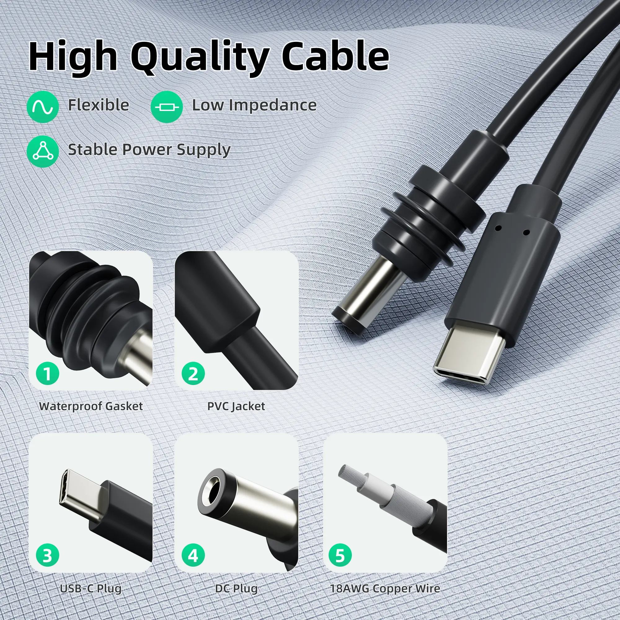 Кабель Type-C - DC 5.5x2.1mm, довжина 2 м Кабель Type-C - DC 5.5x2.1mm, довжина 2 м