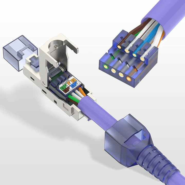 RJ45 конектор "тато" 40Gbps Cat8 для монтажу без обтиску. MRC8-N1-BK