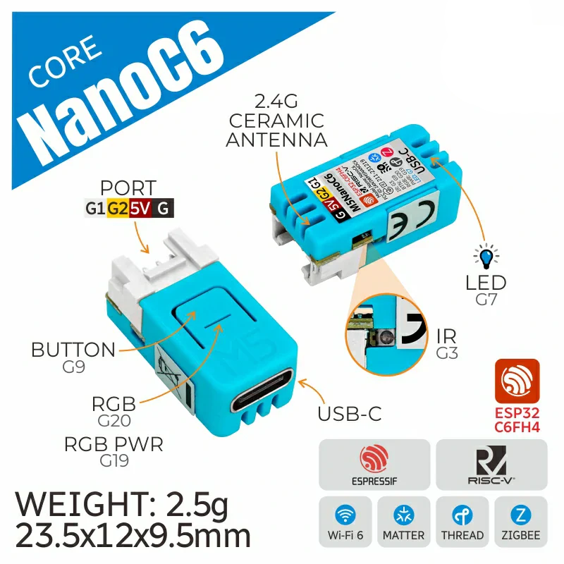 Модуль на базі ESP32-C6FH4, M5Stack Official NanoC6 Dev Kit Модуль на базі ESP32-C6FH4, M5Stack Official NanoC6 Dev Kit