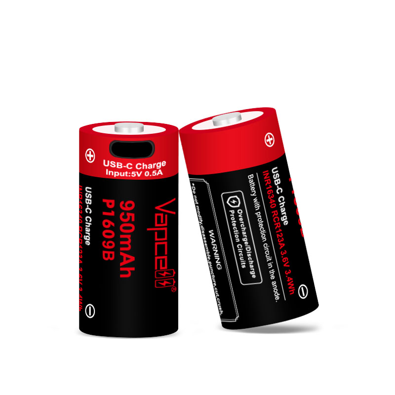 Li-Ion 950mAh, 3,6V, 16340 Vapcell літій-іонний аккумулятор з USB type-C, P1609B 16340 950mAh USB-C.