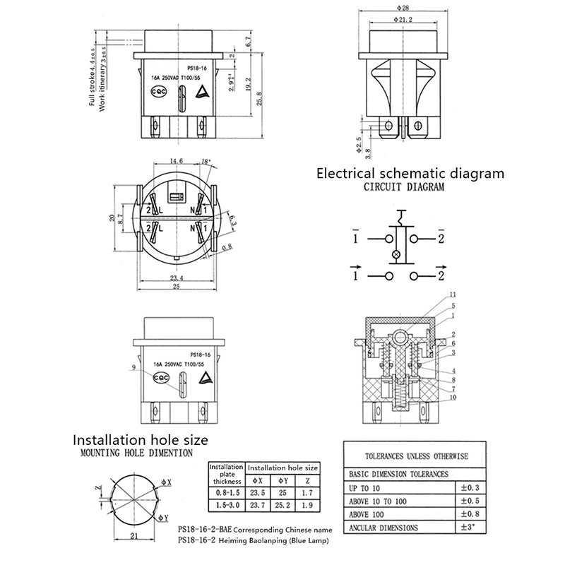 Кнопка PS18-16N-2 red 220V