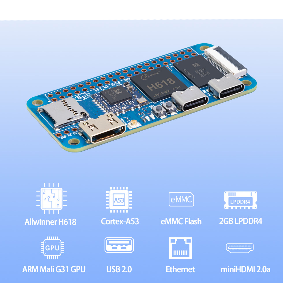 Мікрокомп'ютер Banana Pi BPI-M4 Zero, Allwinner H618 4G DDR3+32G eMMC