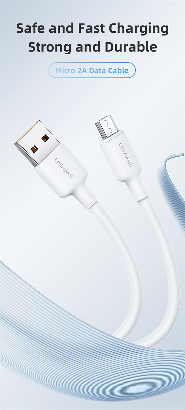 Кабель USB Micro 2A 2m, білий (SJ608USB01 – USAMS)
