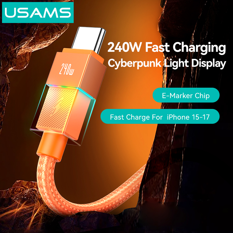 SJ775 U93 240W Charging & Data Cable C to C with Colorful Light (SJ775USB02 Orange – USAMS)