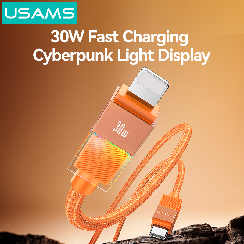 SJ776 U93 30W Charging & Data Cable C to iP with Colorful Light (SJ776USB02 Orange – USAMS)