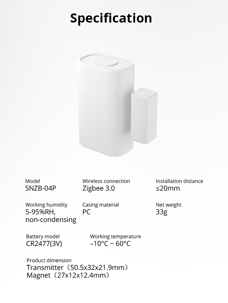 Бездротовий датчик для дверей та вікон, SNZB-04P Security alarm (6920075740646 – Sonoff)