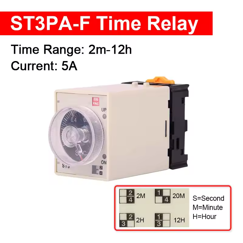 Реле часу із затримкою вмикання 220VAC, ST3P-AF 220VAC, 2M/20M/2H/12H