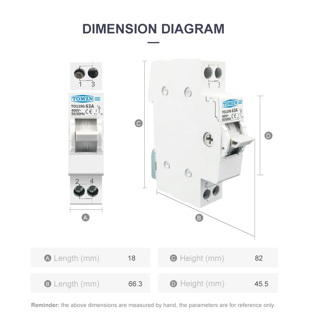 Однополюсний 1P ручний механічний перемикач джерела живлення MTS Dual Power Manual Transfer Isolating Switch  Interlock Circuit Breaker TO119G 63A