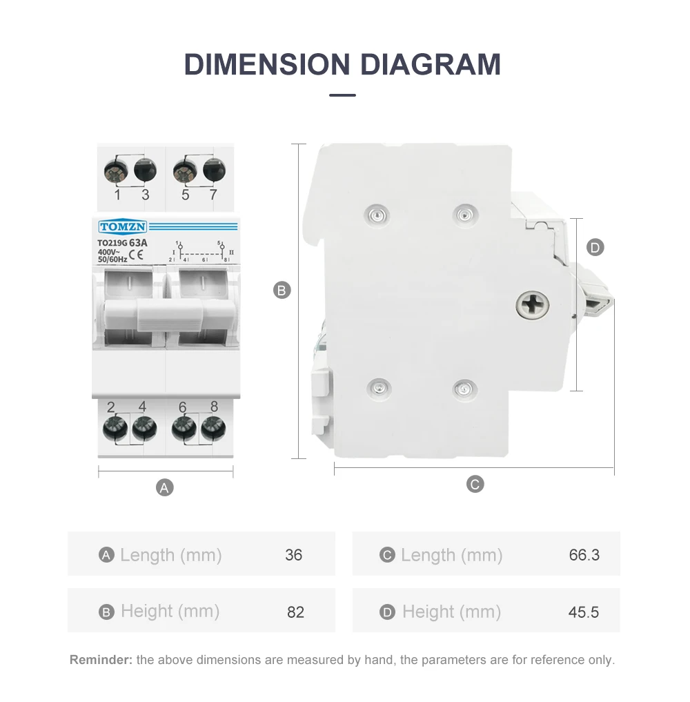Двополюсний 2P ручний механічний перемикач джерела живлення MTS Dual Power Manual Transfer Isolating Switch  Interlock Circuit Breaker TO219G 63A