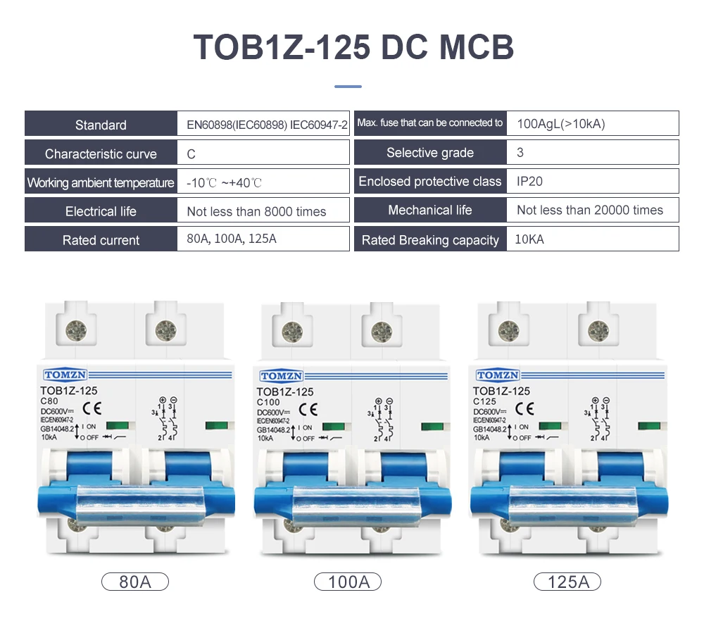 Автоматичний вимикач постійного струму "DC" 80A 600V (TOB1Z-125 - TOMZN)
