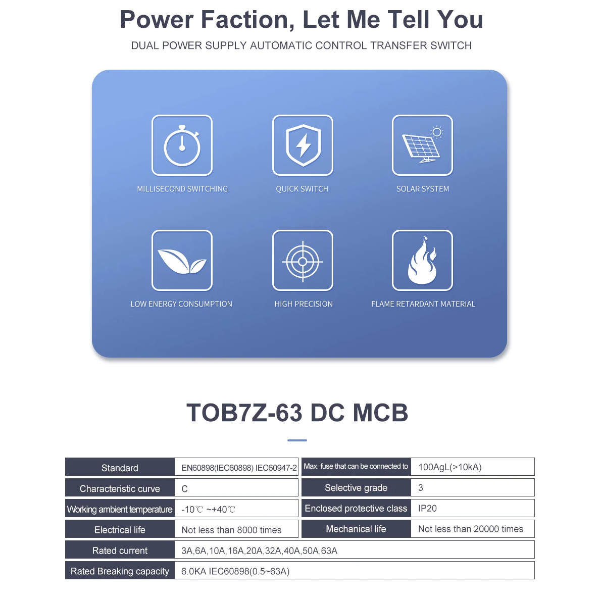 Автомат захисту постійного струму 2P 20A 440V MCB (TOB1Z-63 20A - TOMZN)