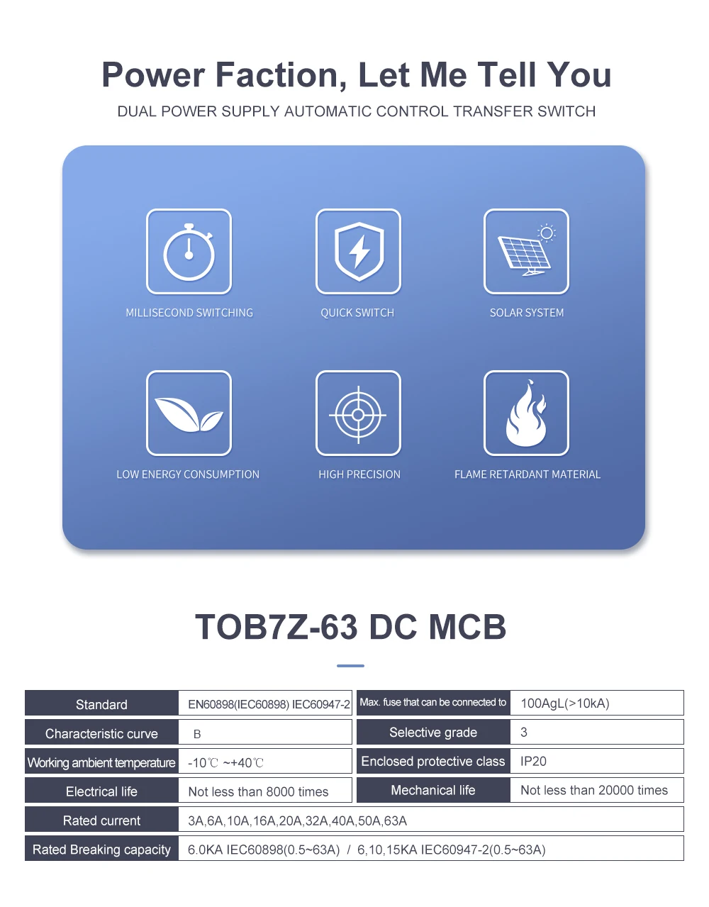 Автомат захисту постійного струму 2P 100A 1000V (TOB7Z-63-100A - TOMZN)