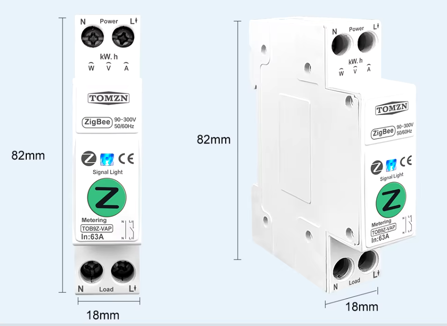 Розумний Zigbee однофазний вимірючав потужності TOB9Z-VAP VA protect 1-63A