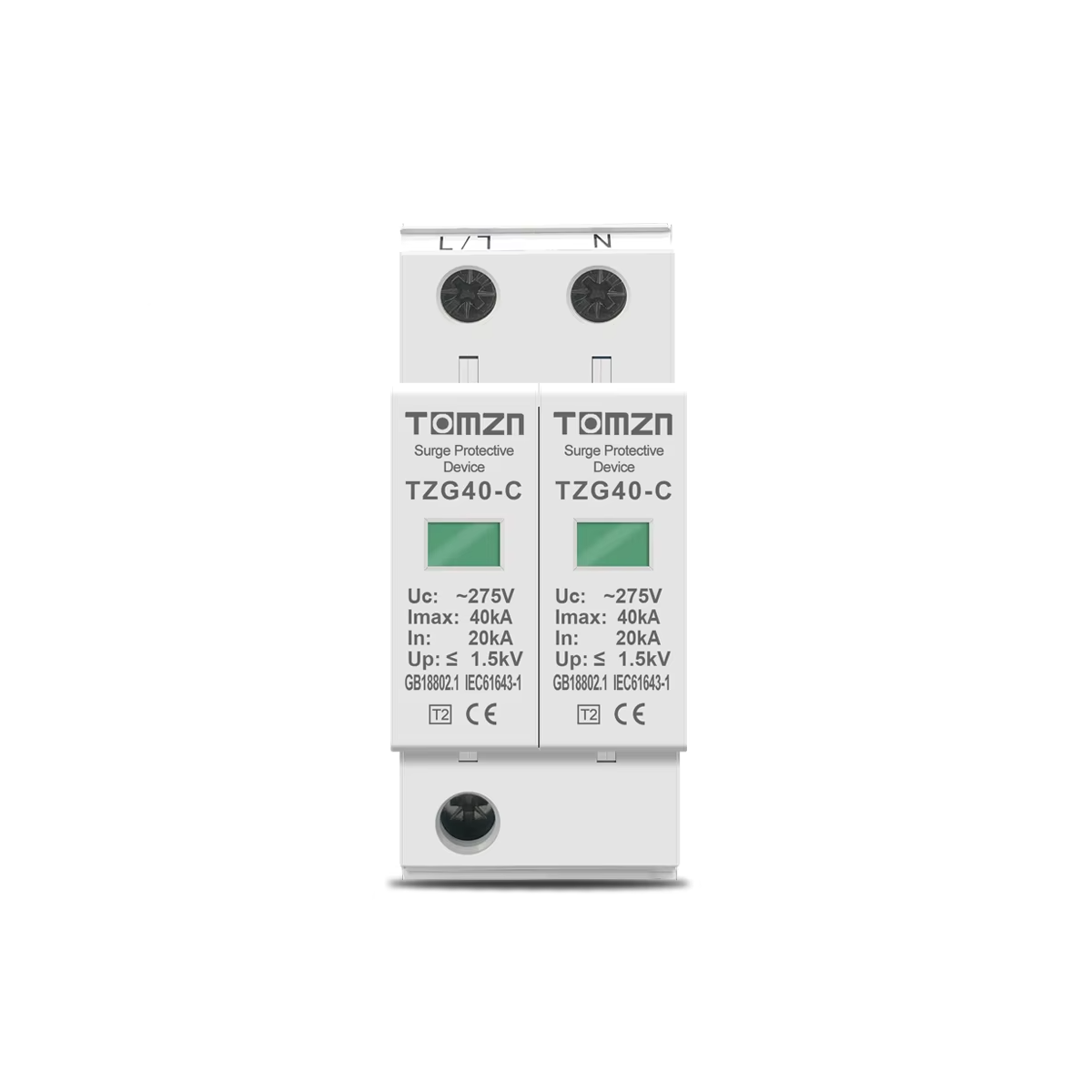 Пристрій захисту від імпульсних перенапруг 2P AC SPD TZG40-C(20KA-40KA) 275V