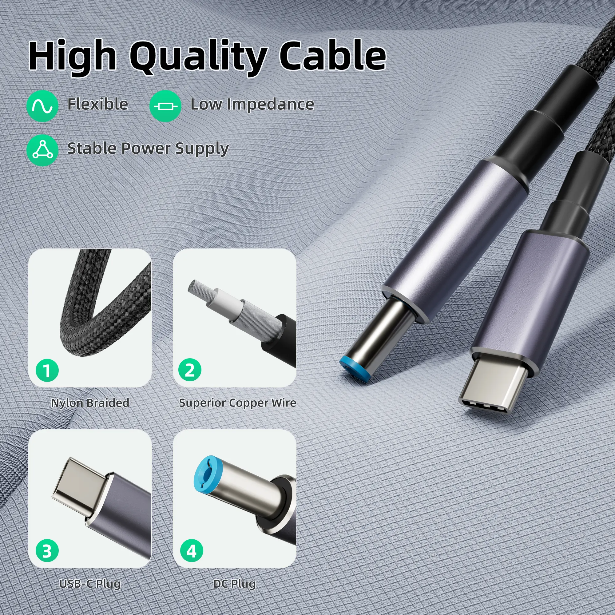 Кабель Type-C - DC 5.5x2.1mm 140W, довжина 1,8 м Кабель Type-C - DC 5.5x2.1mm 140W, довжина 1,8 м