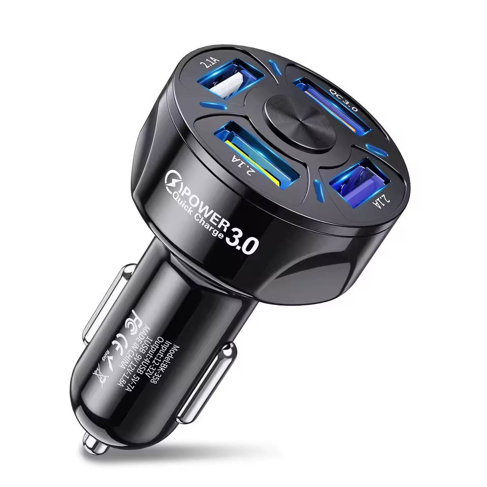 Універсальний зарядний пристрій QC3.0 4порта: 5V / 2.1A 1Порт: 9V-12V / 1.8A (4 порти USB / чорний) BK358