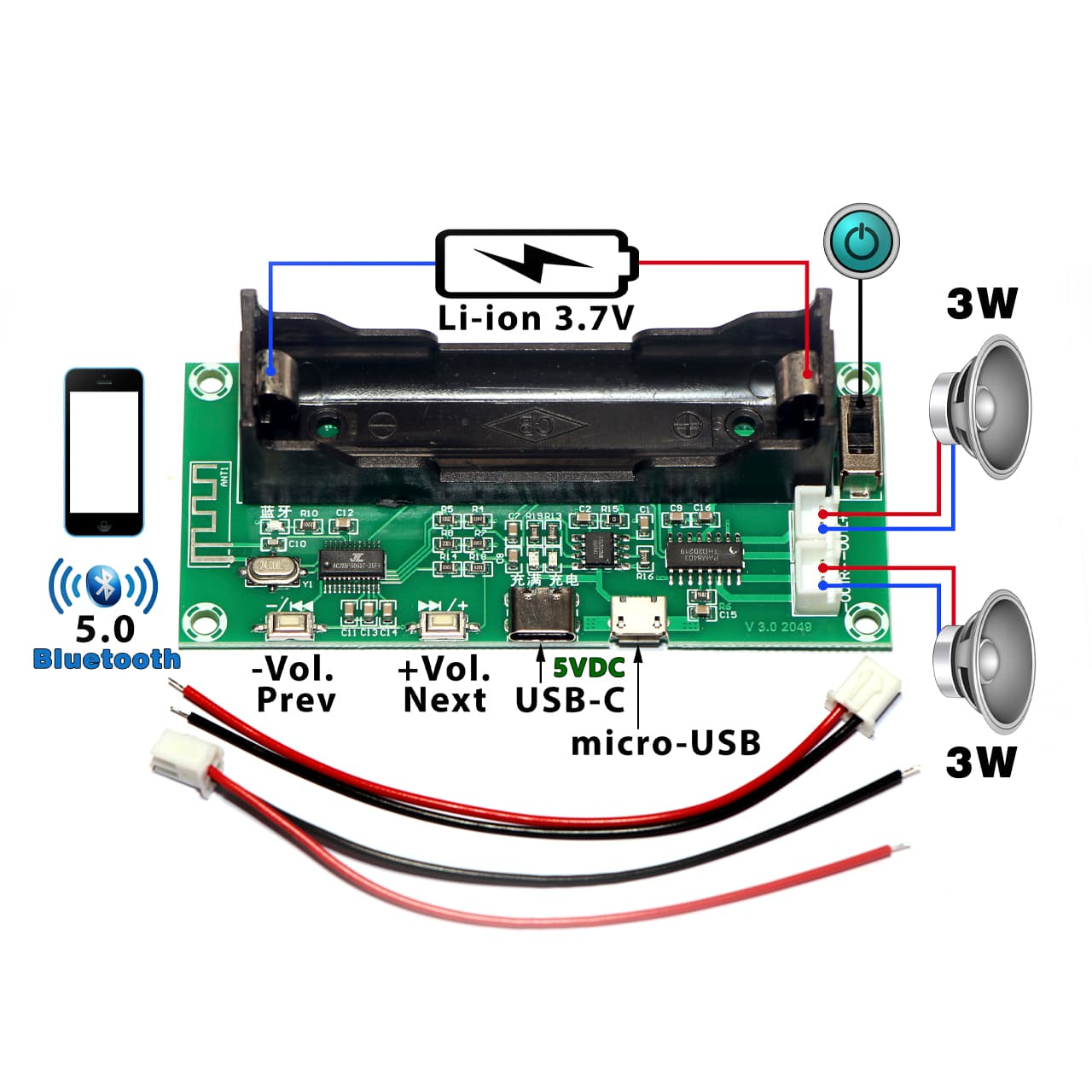 Стерео аудіо підсилювач з Bluetouth 5.0, 2x5W XH-A153