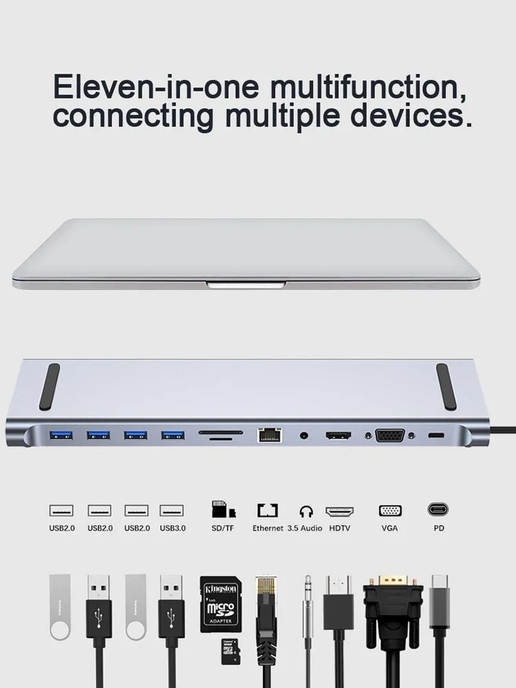 Концентратор, підставка USB 3.0, type-С HUB 11 в 1