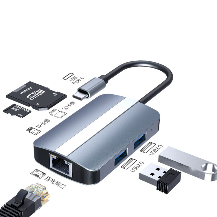 Док-станція USB Type-C  у  RJ45 100Mbps, USB 3.0, USB 2.0, TF/SD