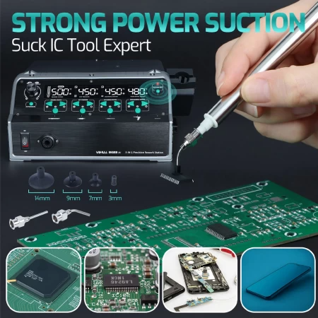 Багатофункційна 5-в-1 паяльна станція з феном, паяльником, вакуумним паяльником, термопінцетом та вакуумною присоскою