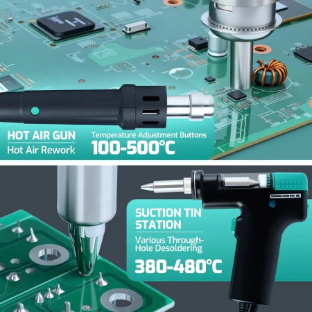 Багатофункційна 5-в-1 паяльна станція з феном, паяльником, вакуумним паяльником, термопінцетом та вакуумною присоскою