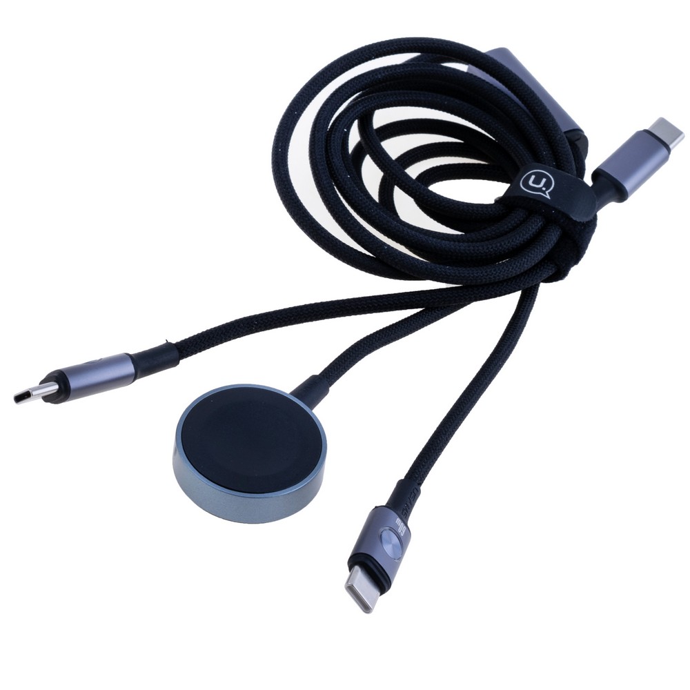 SJ754 72W Aluminum Alloy Data Cable With Colorful Light Type-C To Type-C + Type-C + Watch Wireless Charger - Huan Series (SJ754USB01 Tarnish – USAMS)