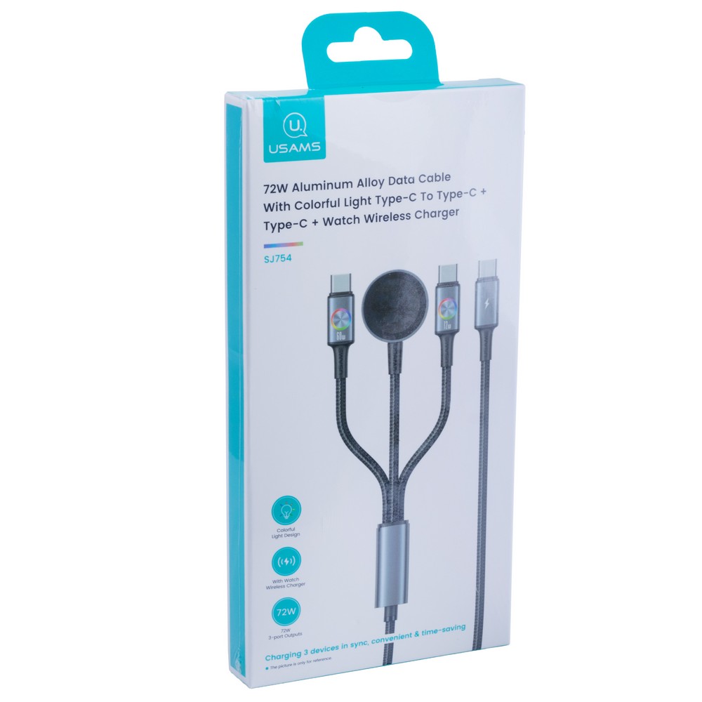 SJ754 72W Aluminum Alloy Data Cable With Colorful Light Type-C To Type-C + Type-C + Watch Wireless Charger - Huan Series (SJ754USB01 Tarnish – USAMS) SJ754 72W Aluminum Alloy Data Cable With Colorful Light Type-C To Type-C + Type-C + Watch Wireless Charger - Huan Series (SJ754USB01 Tarnish – USAMS)