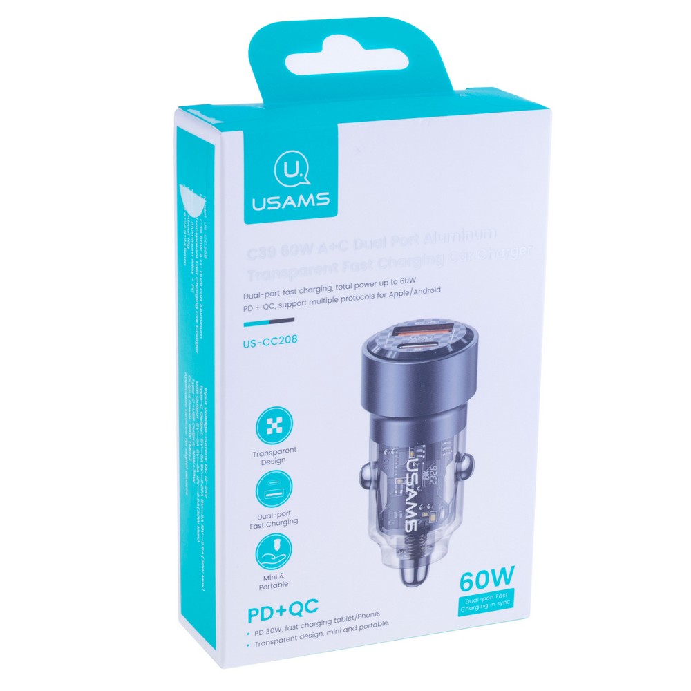 Автомобільний зарядний пристрій A+C 60W, чорний US-CC208 – USAMS