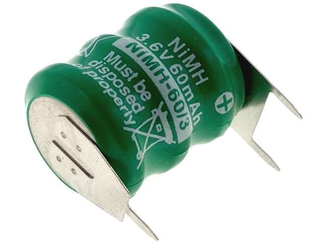 NiMH 60mAh, 3,6V, 16x18мм, нікель-метал-гідридний акумулятор ACCU-60/3